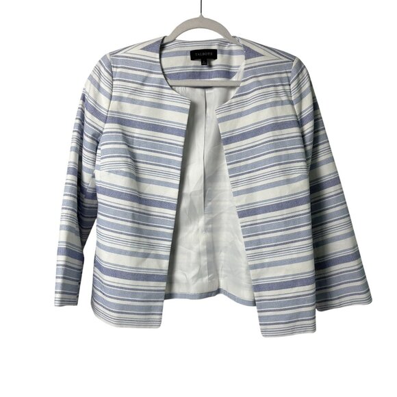 Talbots Blazer Jacket Womens Size 6 Blue Striped Open Front 3/4 Sleeve - Picture 1 of 11